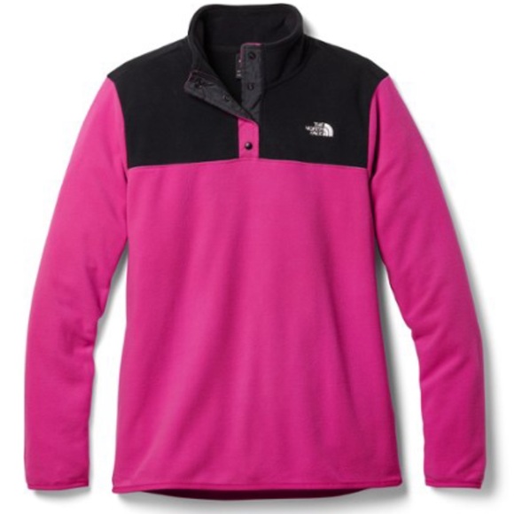 North Face Women’s TKA Glacier Snapneck Fuschia/BLK Fleece Pullover - Picture 1 of 6